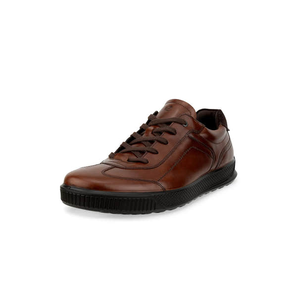 Ecco Byway M men's brown mink leather lace-up trainers with black sole and stitching details.