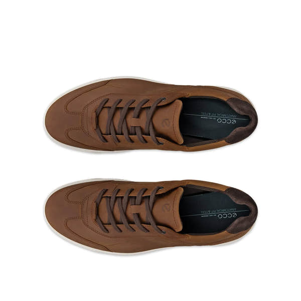 Ecco Men's Ecco Byway M 50168402034 camel leather lace-up trainers with brown laces and sole, stylish casual footwear.