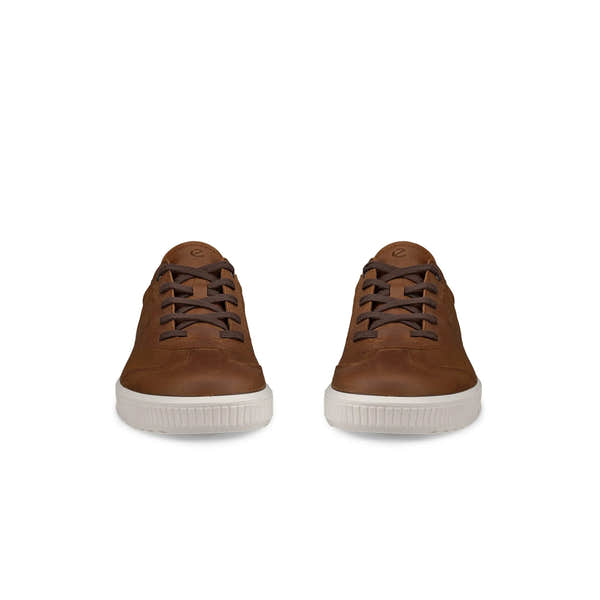 Ecco Byway M men's camel leather lace-up trainers with white rubber soles, stylish and comfortable casual footwear.
