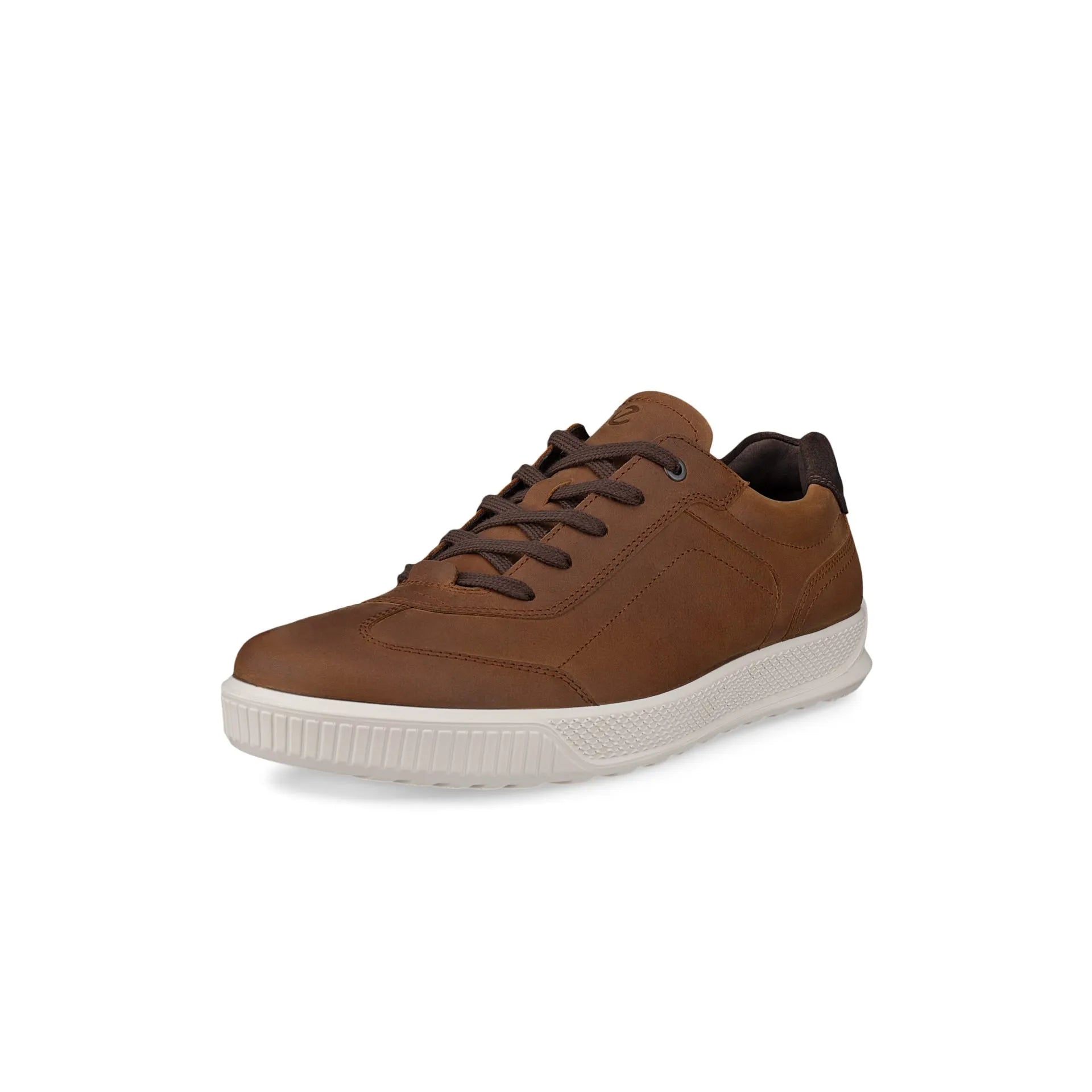 Ecco Byway M men's camel leather lace-up trainers with white rubber sole and dark brown laces.