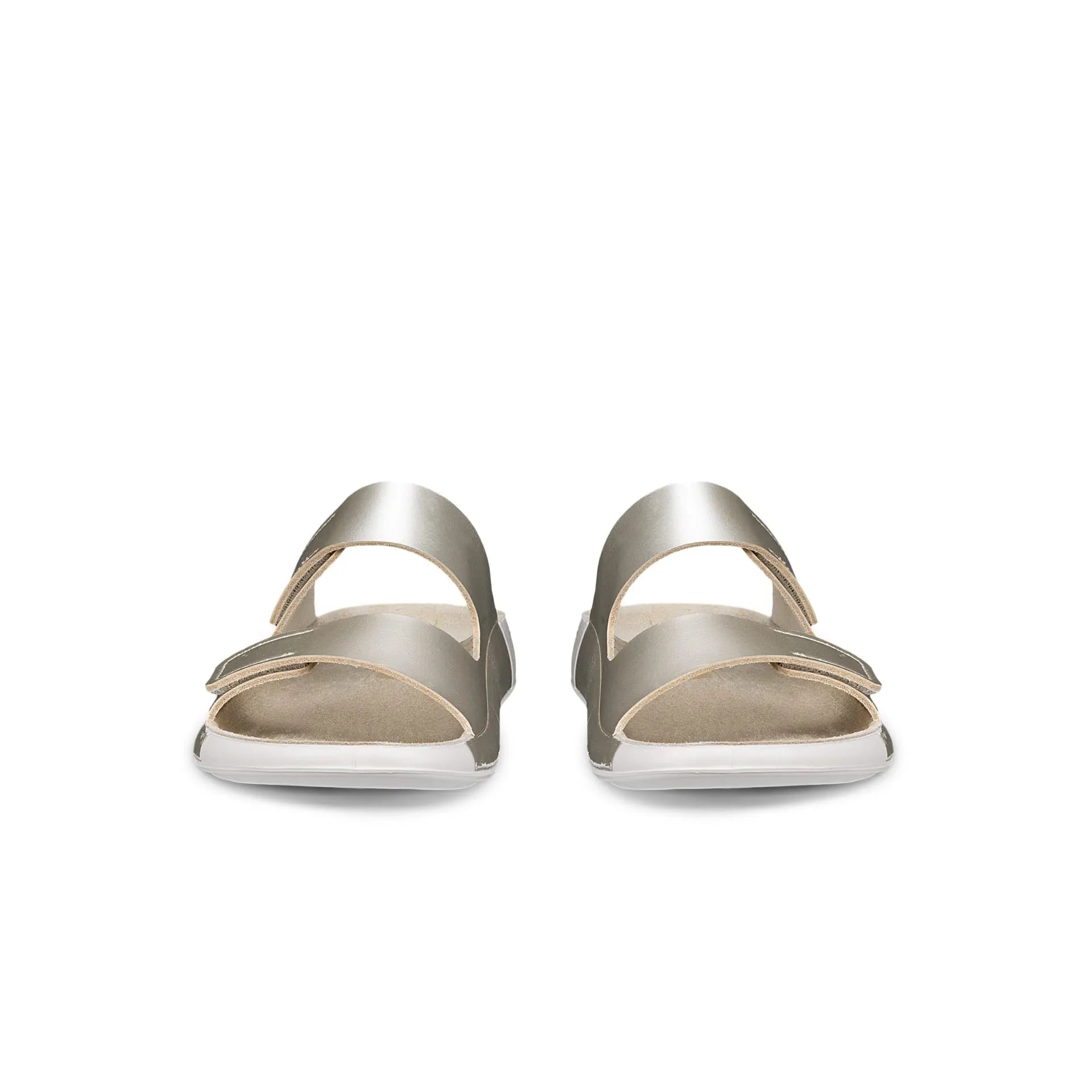 Ecco Cozmo W Ladies white gold leather touch fastenings sandals with 2 straps and open toes.