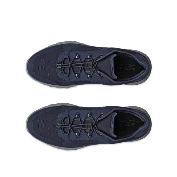Ecco Exostride M GTX TEX men's navy waterproof lace-up trainers, Night Sky color, with breathable mesh upper and rugged sole.