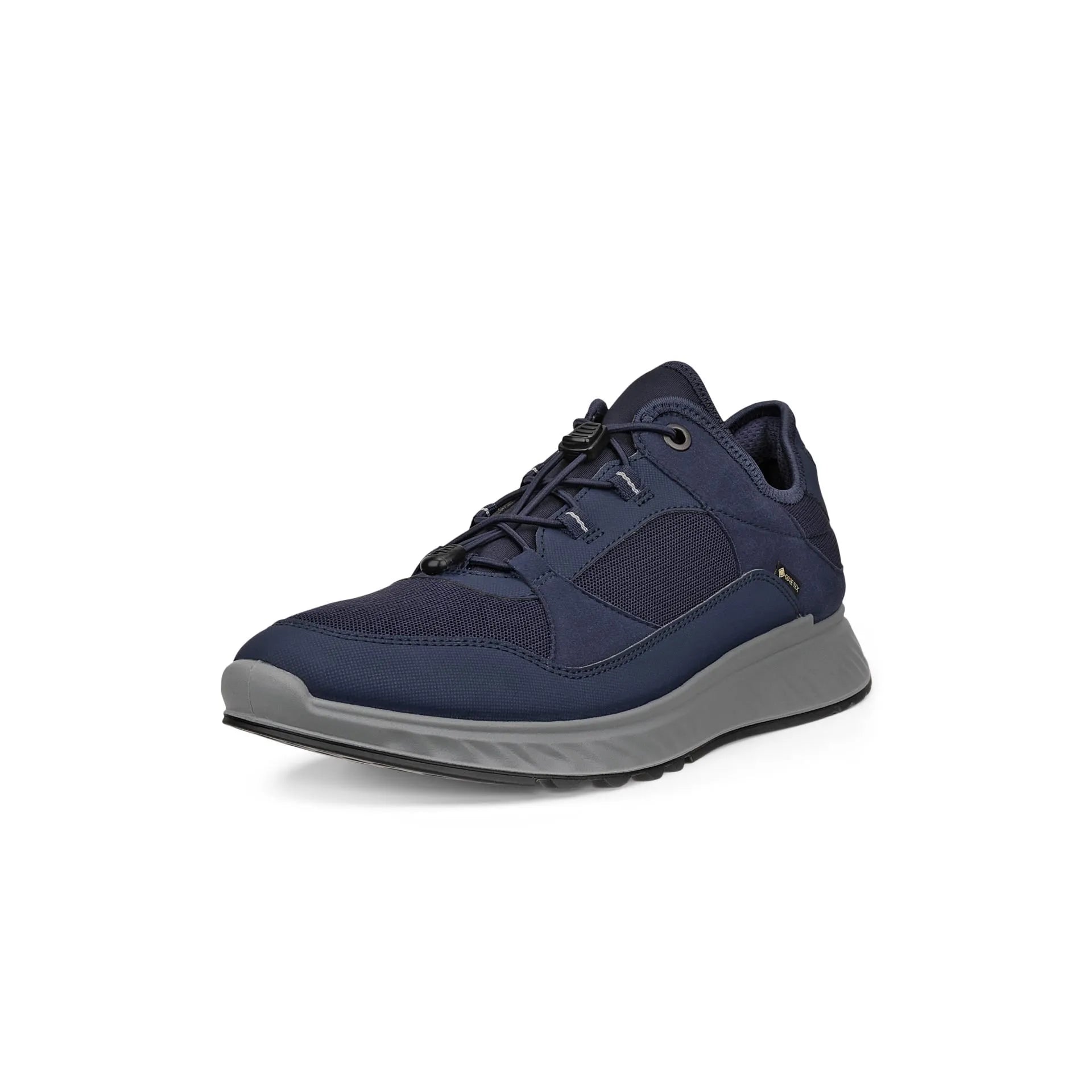 Ecco Exostride M GTX TEX men's navy waterproof lace-up trainers with cushioned sole and breathable mesh.