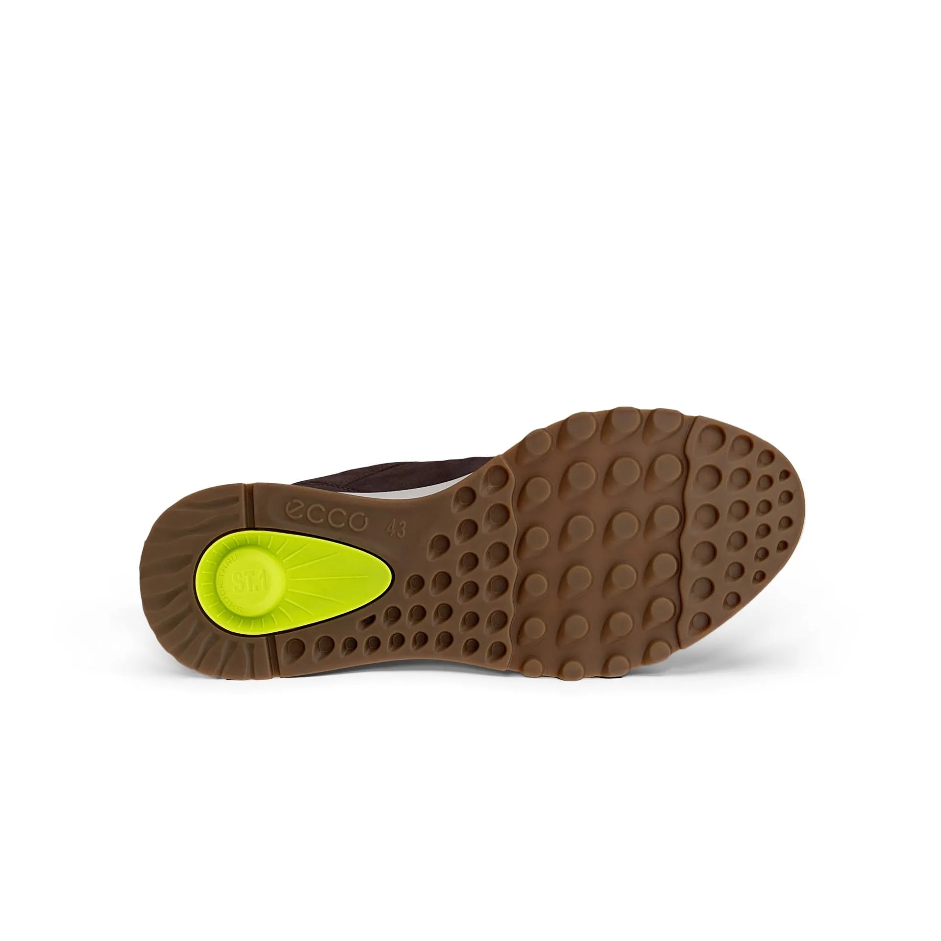Ecco Exostride M Low GTX men's mocha leather waterproof lace-up trainers with rugged rubber sole and padded detail.