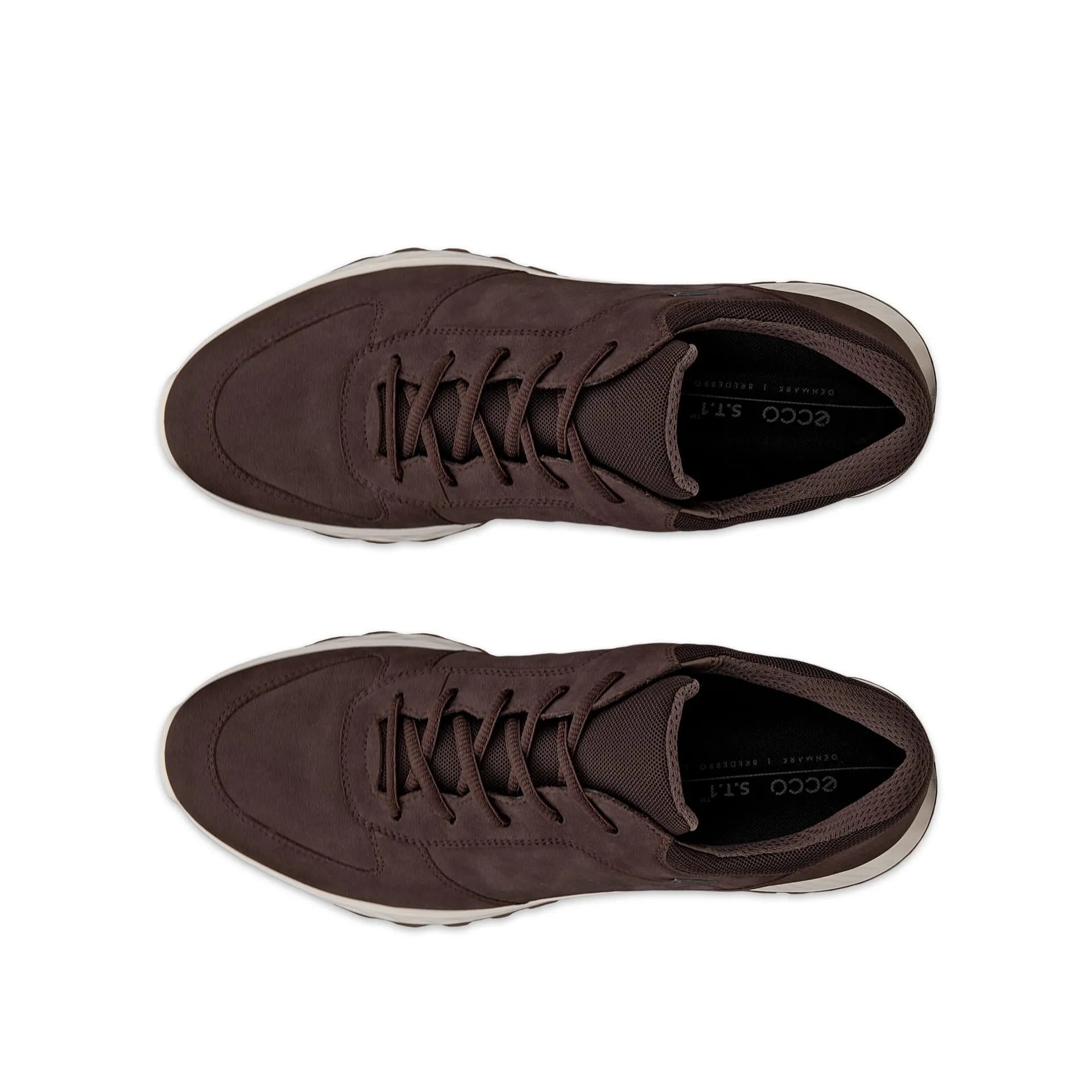 Ecco Exostride M Low GTX men's mocha leather waterproof lace-up trainers, stylish and durable outdoor footwear.