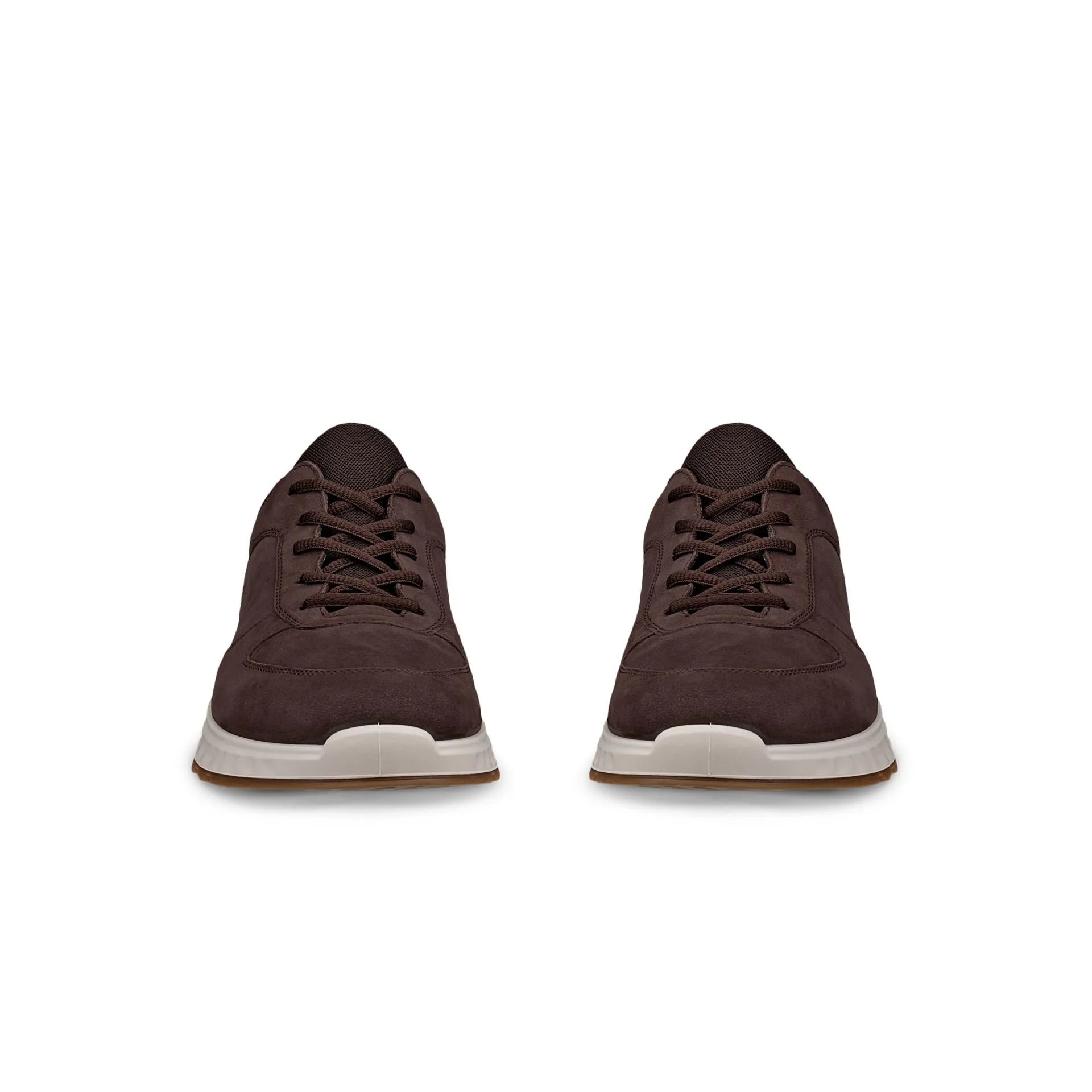 Ecco Exostride M Low GTX men's mocha leather waterproof lace-up trainers, sporty casual shoes with white and gum sole.