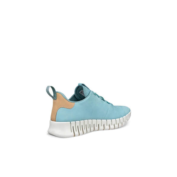 Ecco Gruuv Ladies Light Blue Nubuck Elasticated Trainers with white sole and beige heel detail.