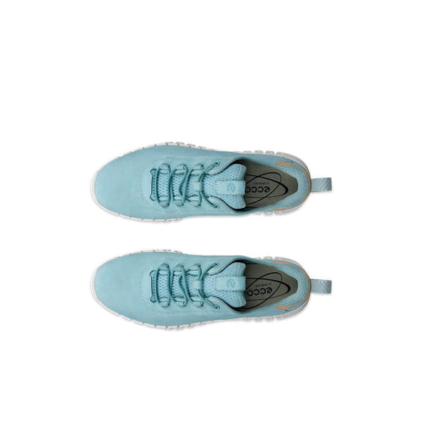 Ecco Gruuv Ladies Light Blue Nubuck Elasticated Trainers, breathable athletic shoes with lace-up design and cushioned insoles.