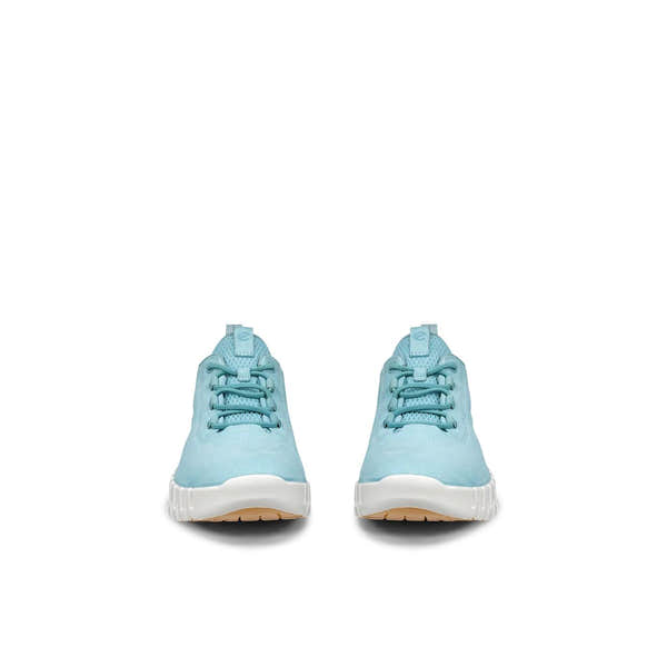 Ecco Ladies Light Blue Nubuck Elasticated Trainers, sporty casual shoes with laces, lightweight design, and comfortable fit.
