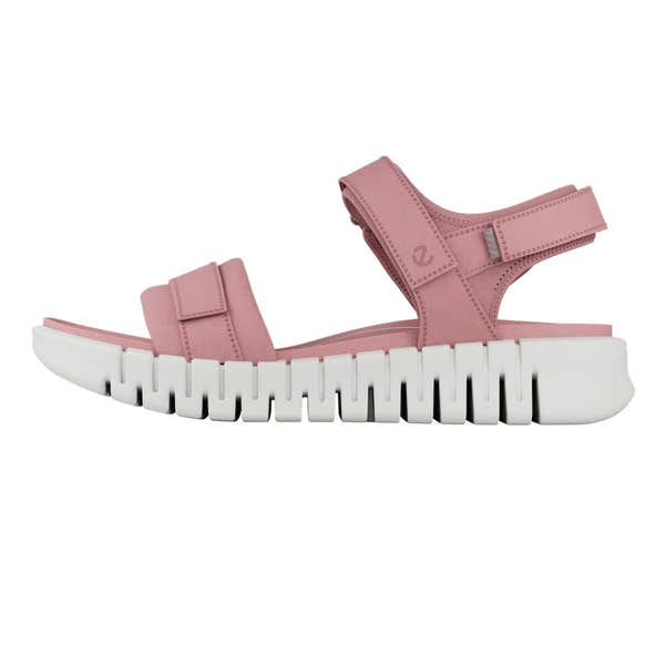 Ecco Gruuv Sol Ladies Pink Leather Touch Fastening Sandals with chunky white sole.