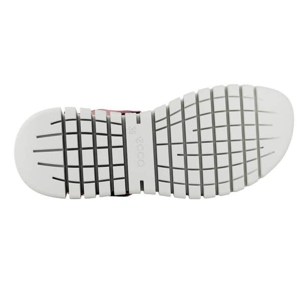 Ecco Gruuv Sol Ladies Rose Leather Touch Fastening Sandals with treaded white sole and adjustable strap.