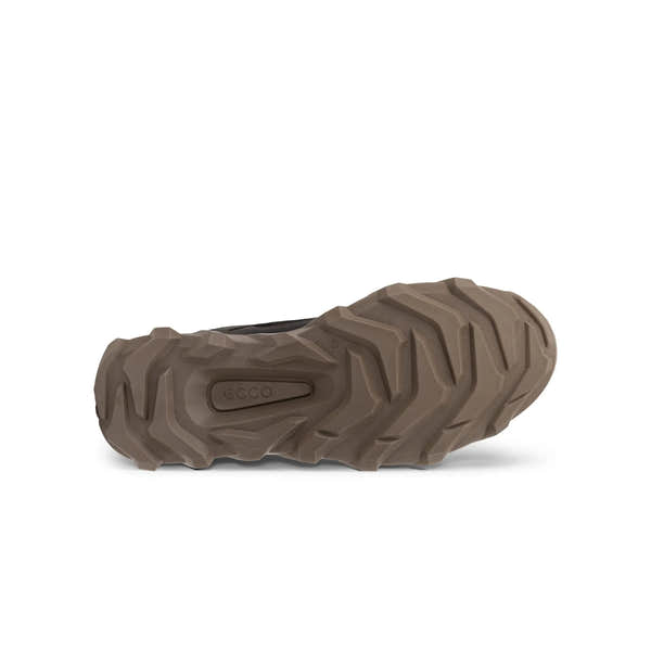Ecco MX M Low WP men's waterproof lace-up trainers in coffee/mocha leather and textile, with rugged rubber outsole.