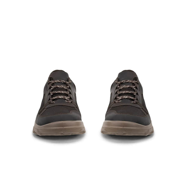 Ecco MX M Low WP men's waterproof leather and textile lace-up trainers in coffee/mocha color, with rugged sole.