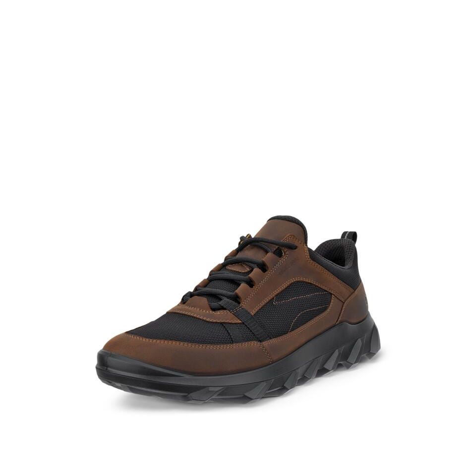 Ecco Mx M Low Waterproof Mens Camel/Black Leather & Textile Waterproof Lace Up Shoes