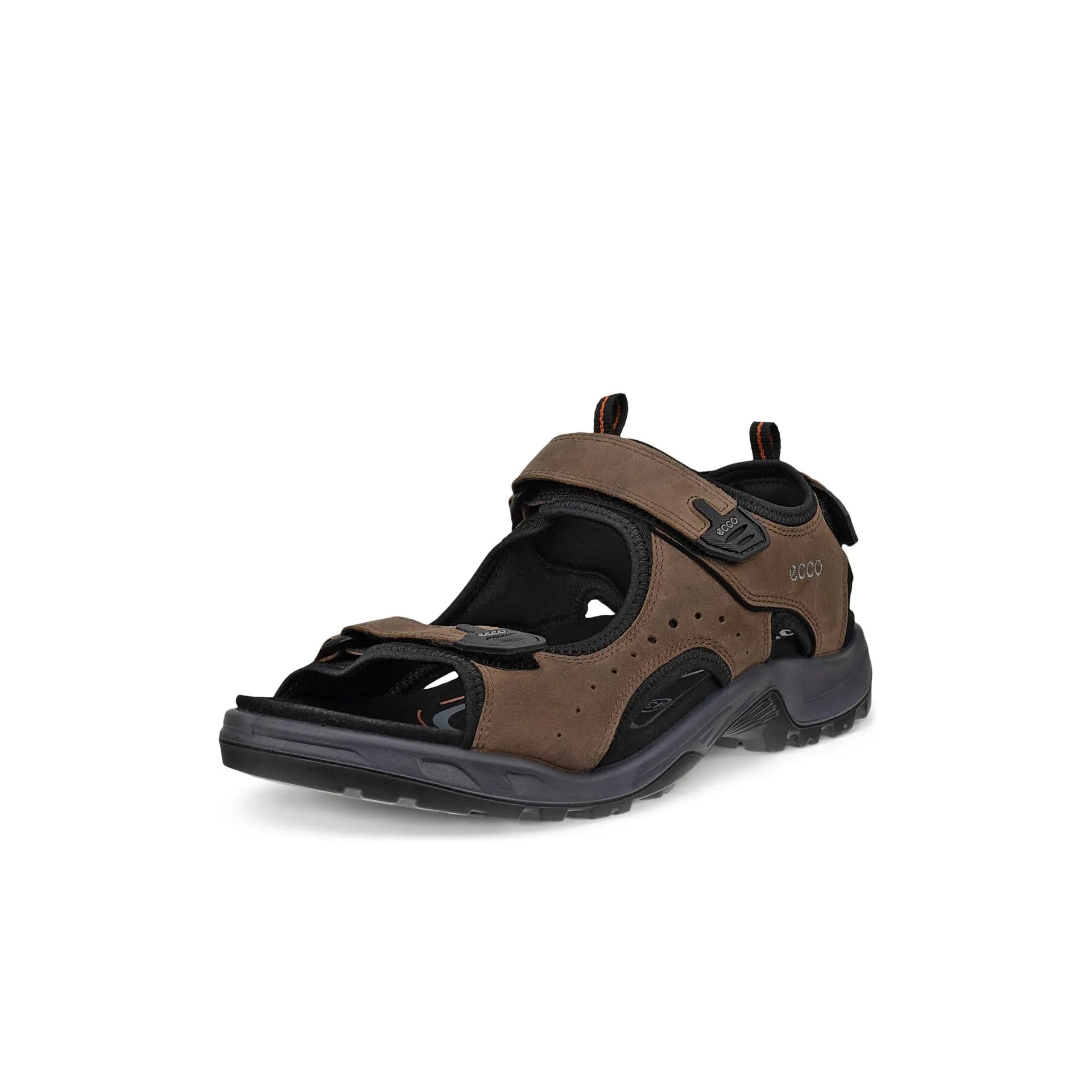 Ecco Offroad Andes II men's brown nubuck sandals with arch support and touch fastening straps.