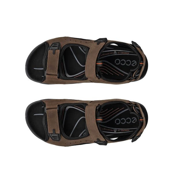 Ecco Men’s Nubuck Sandals with arch support, touch fastening, in nutmeg brown, lightweight and comfortable for outdoor wear.