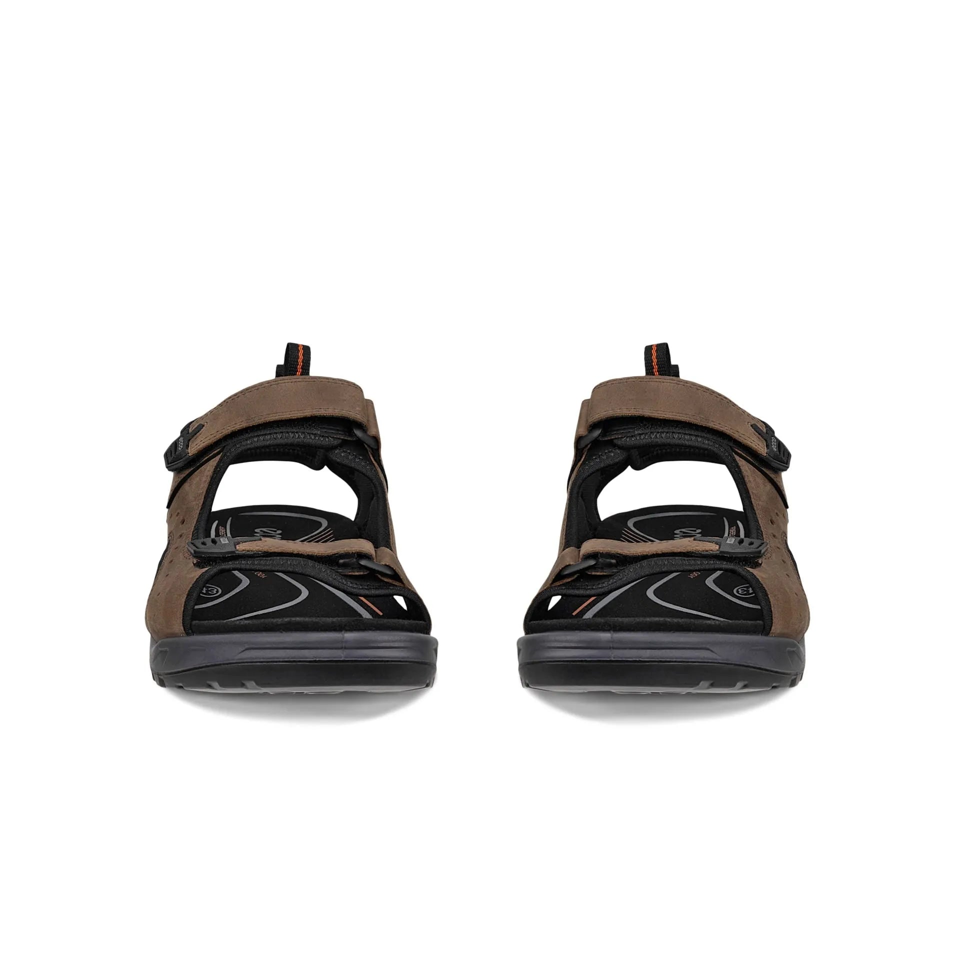 Ecco Offroad Andes II men's nubuck arch support sandals in nutmeg brown with touch fastening straps and rubber soles.