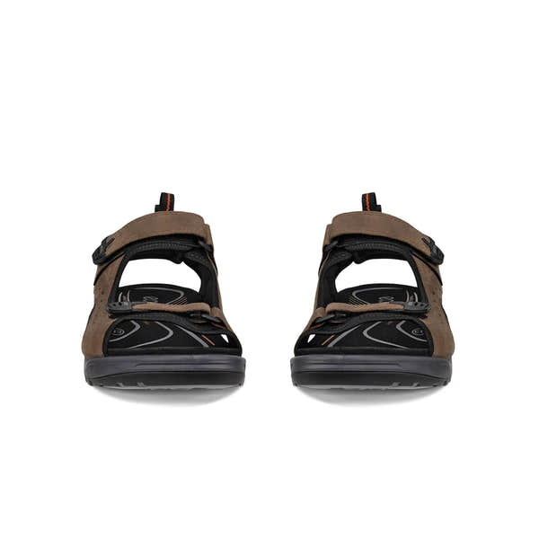 Ecco Offroad Andes II men's nubuck arch support sandals in nutmeg brown with touch fastening straps and rubber soles.