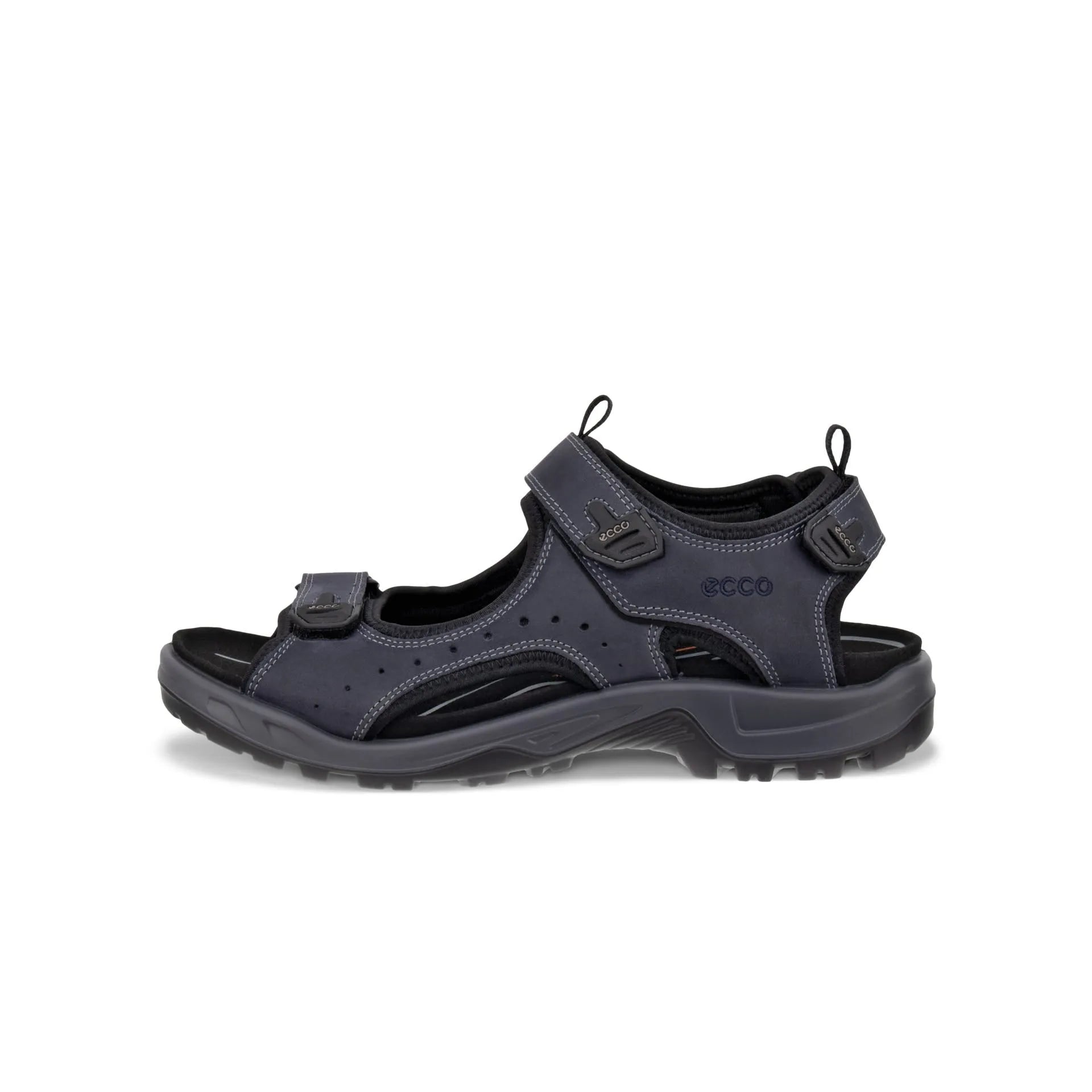 Ecco Offroad Andes II M LTD men's marine leather touch fastening outdoor sandal with rugged sole and adjustable straps.