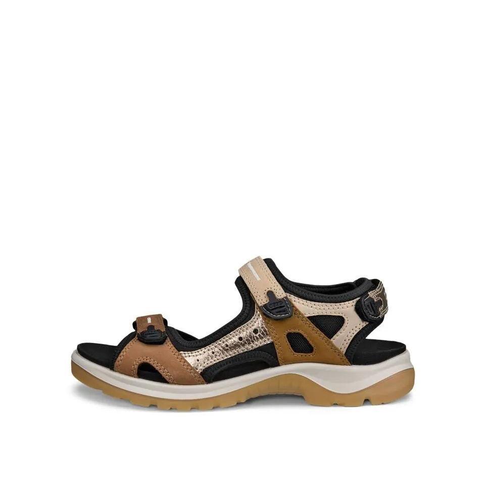 Ecco Offroad W Ladies Brown Leather Touch Fastening Sandals with multi-color straps and rugged sole for outdoor walking.