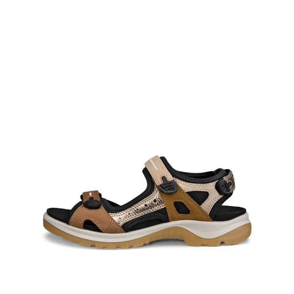 Ecco Offroad W Ladies Brown Leather Touch Fastening Sandals with multi-color straps and rugged sole for outdoor walking.