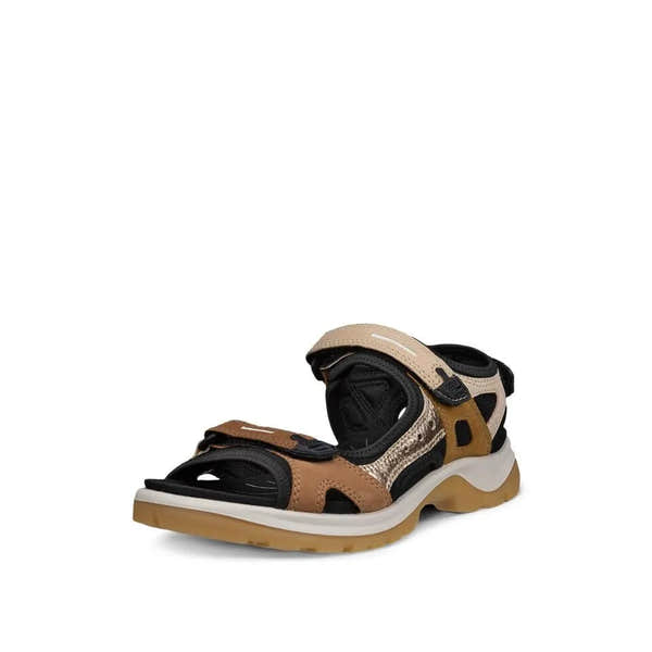 Ecco Offroad W 06956352043 Ladies Multi Brown Leather Touch Fastening Sandals with chunky sole and open toe design.