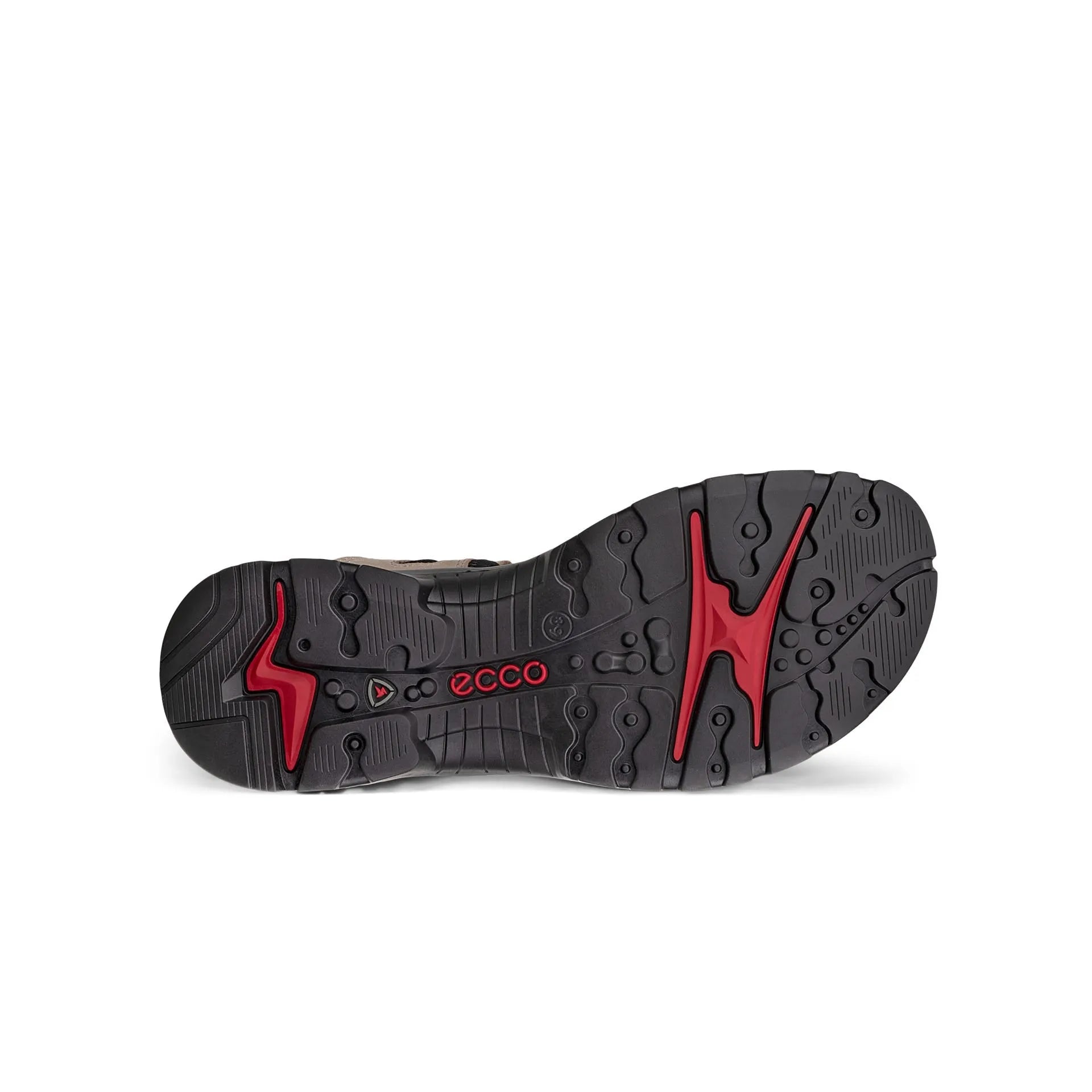 Ecco Ladies Atmosphere Ice White Leather Sandals with arch support and touch fastening, featuring sporty black and red sole design.
