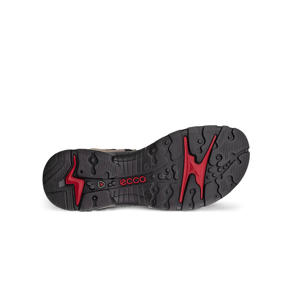 Ecco Ladies Atmosphere Ice White Leather Sandals with arch support and touch fastening, featuring sporty black and red sole design.