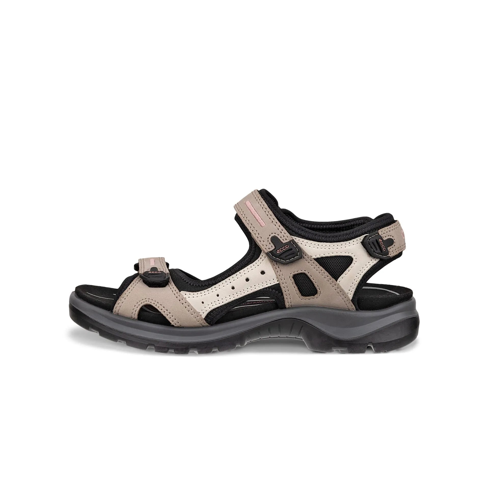 Ecco Ladies Atmosphere and Ice White Leather Sandals with arch support, touch fastening, and rugged sole.