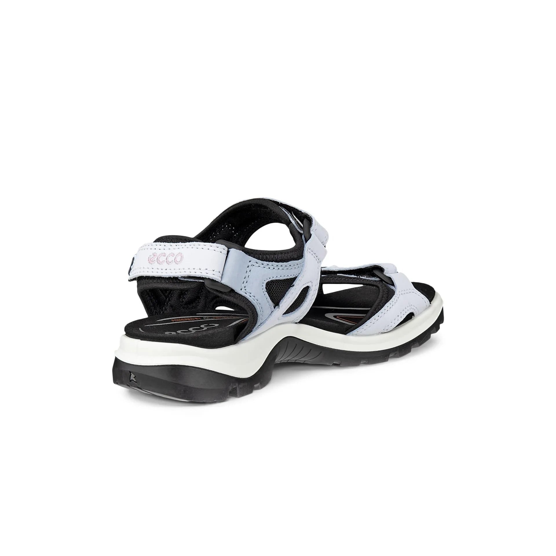 Ecco Ladies Air-Dusty Blue Leather Touch Fastening Sandals with sporty sole and adjustable strap.