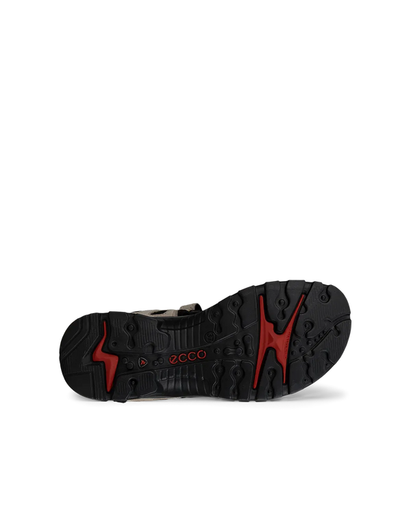 Ecco Offroad Yucatan Ladies Beige Nubuck Touch Fastening Sandals with black and red sole accents.