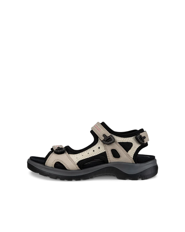 Ecco Offroad Yucatan Ladies Beige Nubuck Touch Fastening Sandals with black accents and durable sole for outdoor wear.