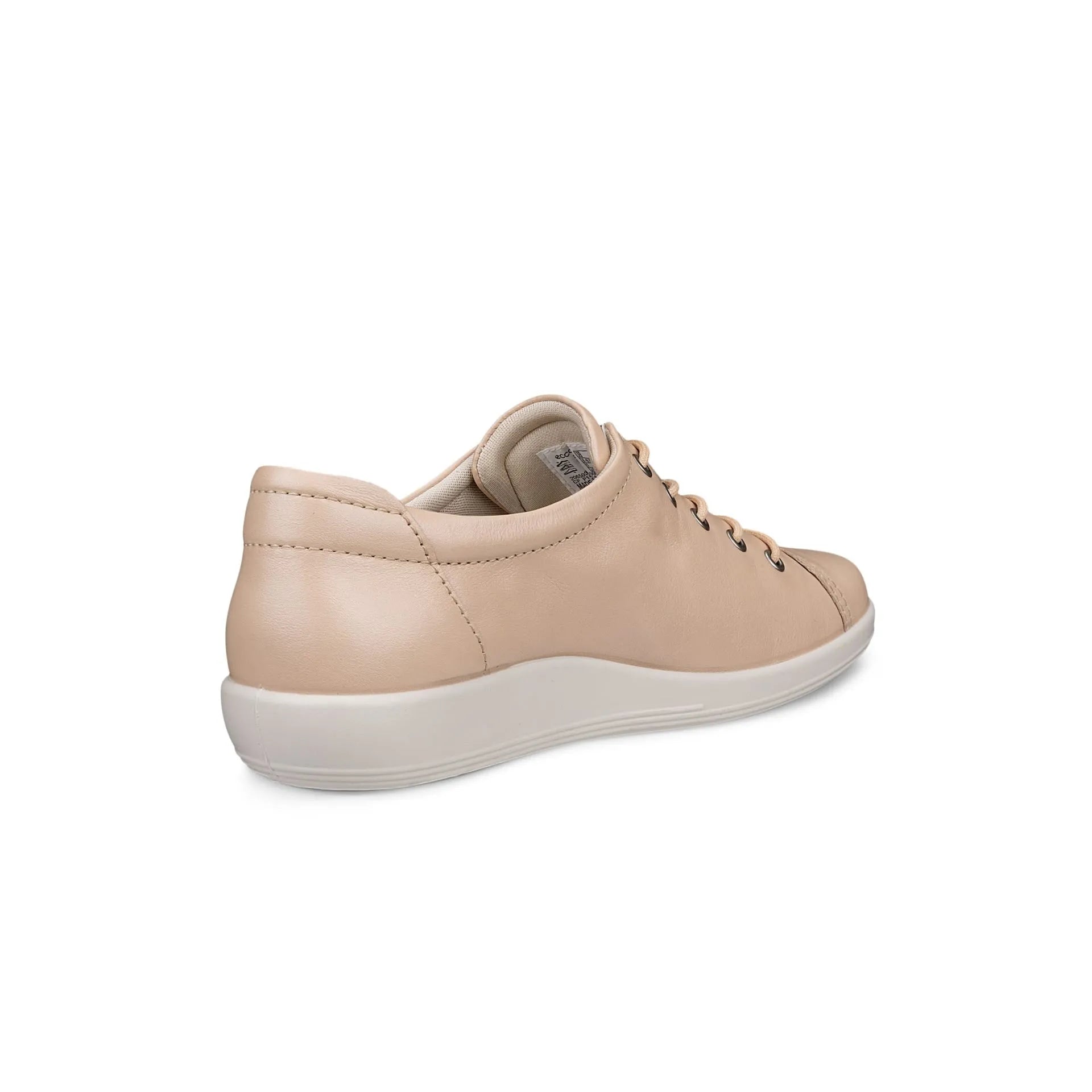 Ecco Soft 2.0 Ladies Leather Lace-Up Trainers in beige with white sole, casual and stylish women’s footwear.