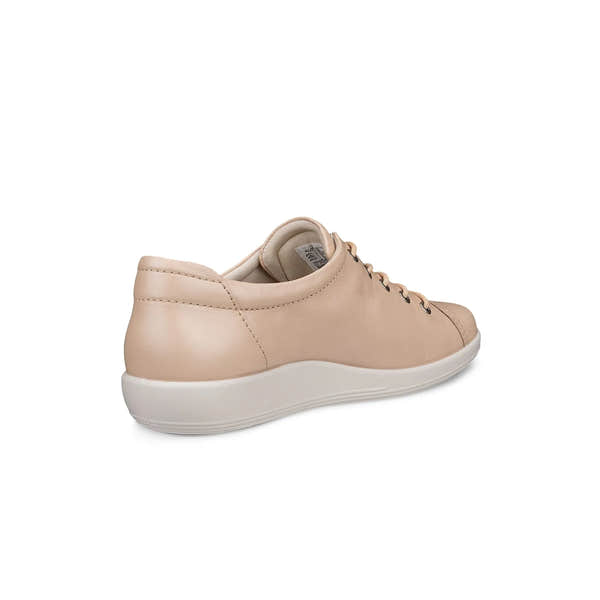 Ecco Soft 2.0 Ladies Leather Lace-Up Trainers in beige with white sole, casual and stylish women’s footwear.