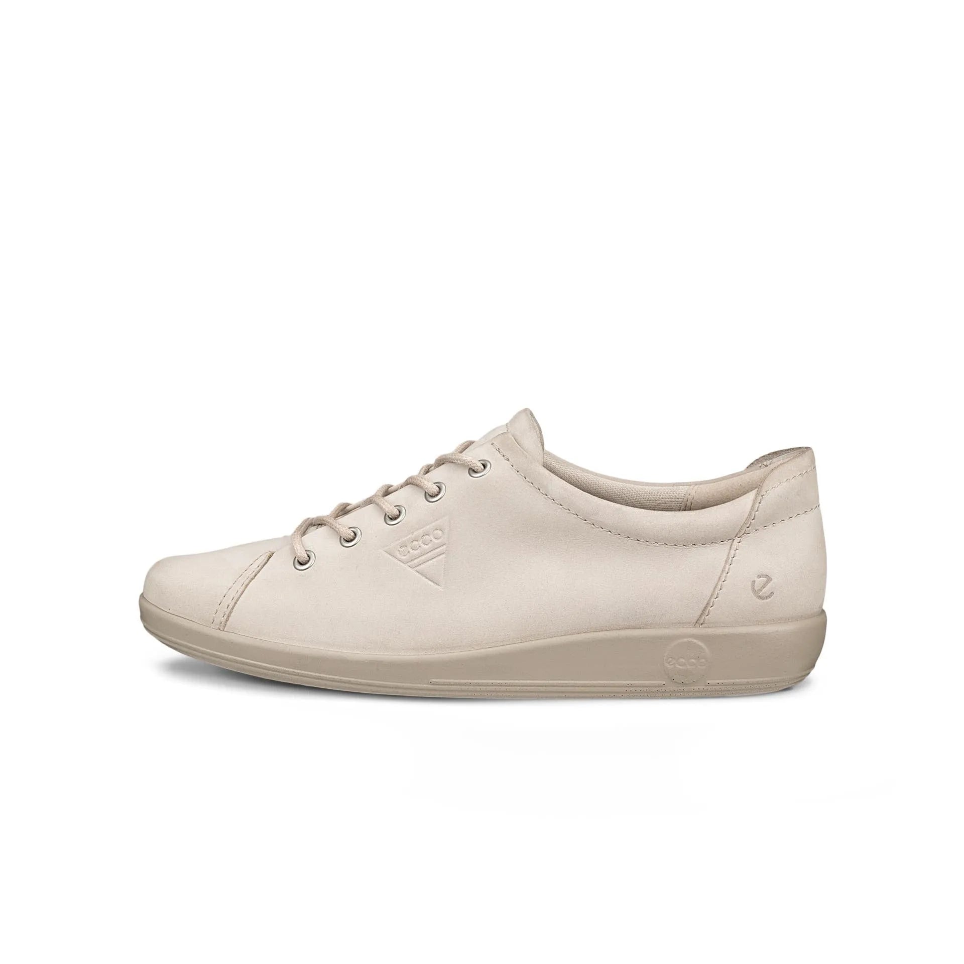 Ecco Soft 2.0 ladies' pure cashmere leather lace-up trainers in beige, lightweight and casual footwear.