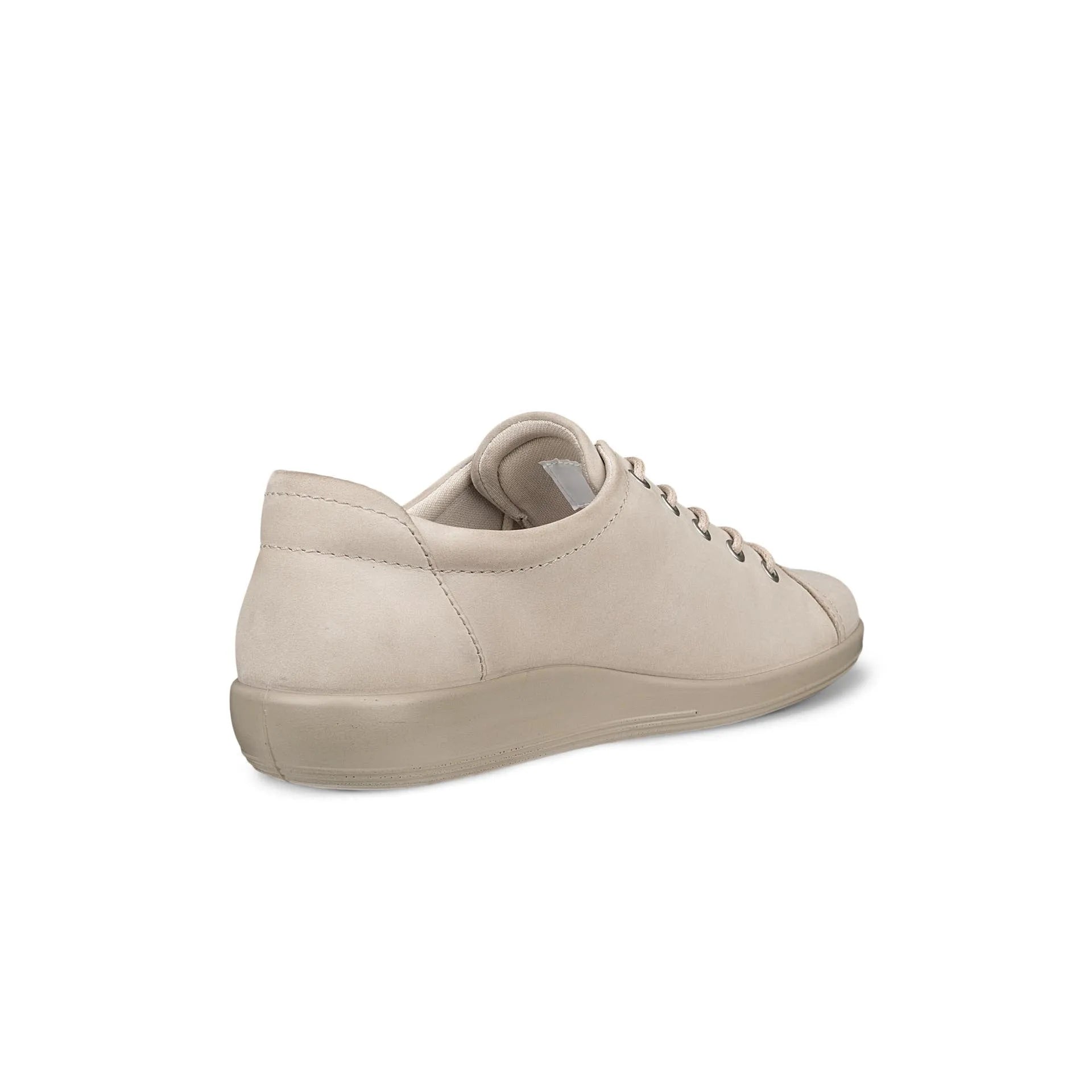 Ecco Ladies Soft 2.0 pure cashmere leather lace-up trainers in beige, lightweight, comfortable casual footwear.