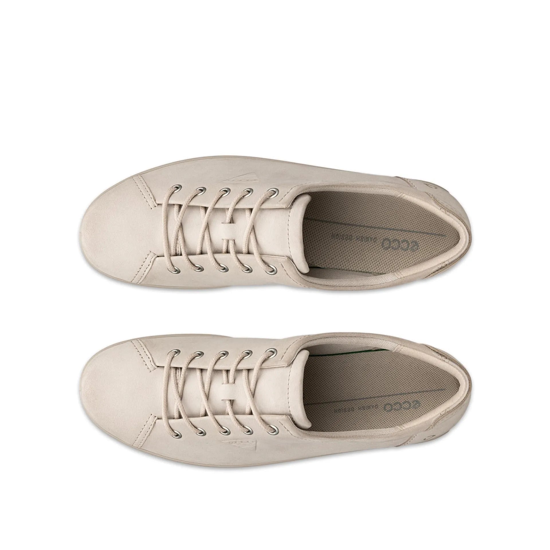 Ecco Soft 2.0 ladies' pure cashmere leather lace-up trainers in beige, with cushioned insoles and stylish design.
