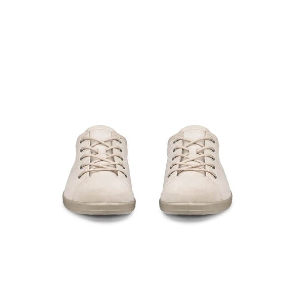Ecco Soft 2.0 women's white pure cashmere leather lace-up trainers, stylish and comfortable footwear.