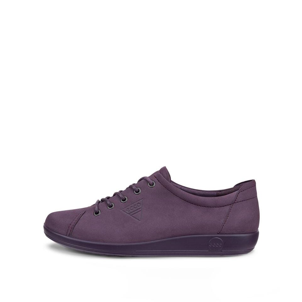 Ecco Soft 2.0 Ladies Mauve Leather Lace Up Shoes, outer side view.
