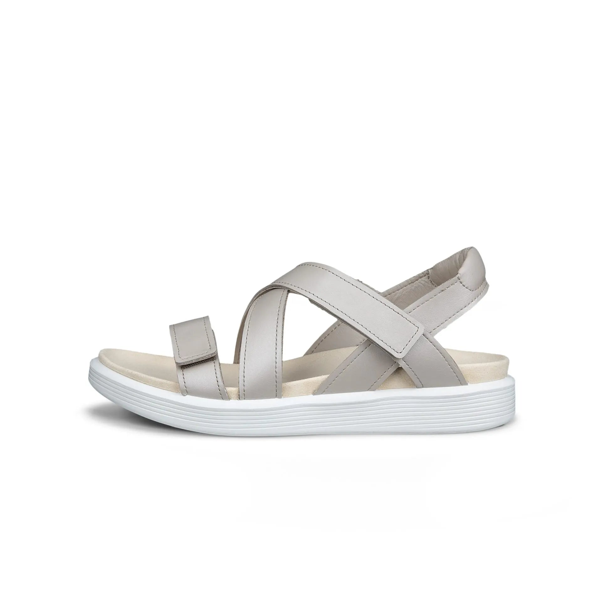 Ecco Soft Sandal W Cross in pure cashmere and metallic leather with touch fastening, cushioned sole, and sporty design.