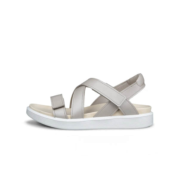 Ecco Soft Sandal W Cross in pure cashmere and metallic leather with touch fastening, cushioned sole, and sporty design.