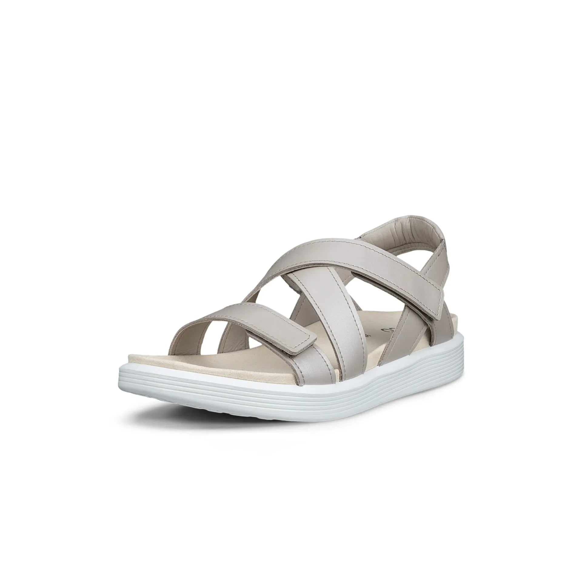 Ecco Soft Sandal W Cross in pure cashmere and metallic leather with touch fastening, cushioned sole, and sporty slip-on design.