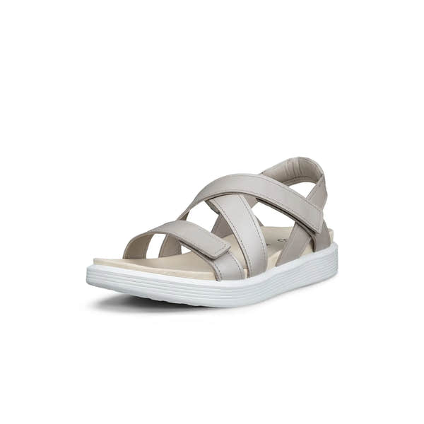 Ecco Soft Sandal W Cross in pure cashmere and metallic leather with touch fastening, cushioned sole, and sporty slip-on design.