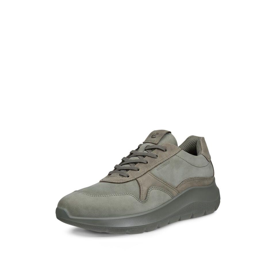 Ecco Valerie W Waterproof Sneaker Ladies Smokey Olive Leather Waterproof Lace Up Trainers