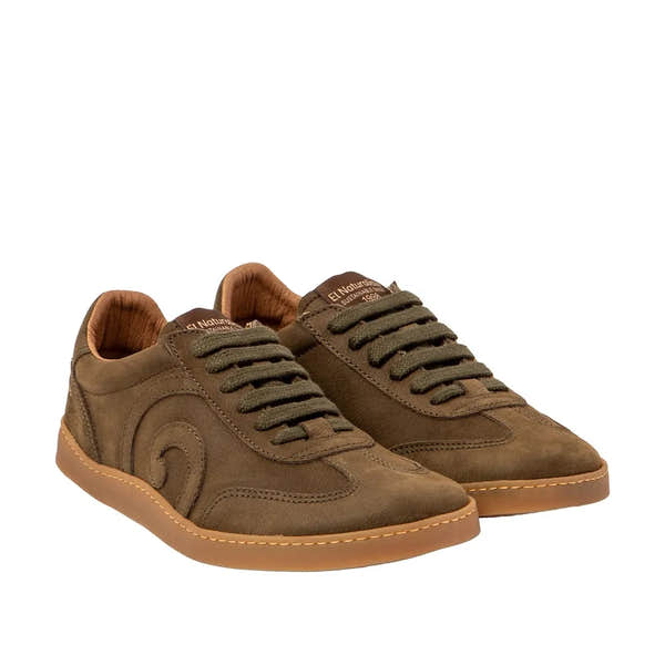 El Naturalista N5435 unisex wide Spanish forest leather lace-up shoes, casual sneakers with brown leather upper and gum sole.