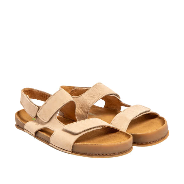 El Naturalista N6003 unisex wide Spanish cream leather slip-on sandals, open-toe sandals with multiple straps and cushioned footbed.
