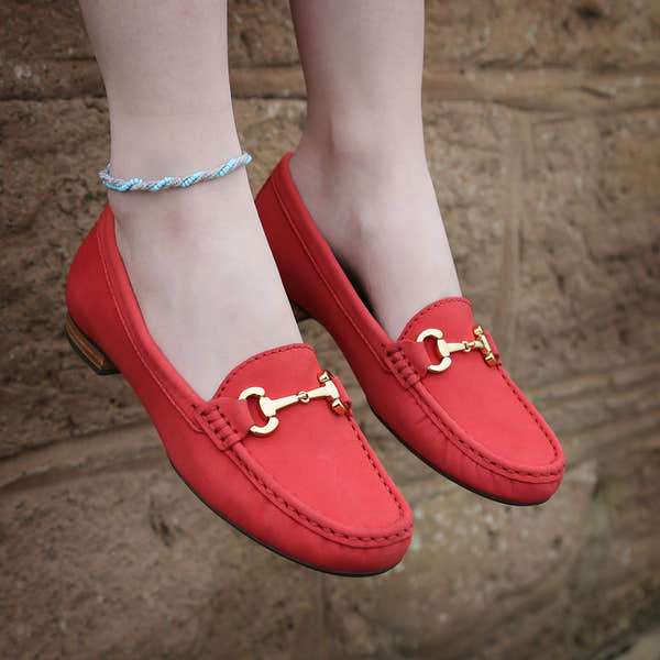 Elevate Your Sole 25836 Sunflower Ladies Red Nubuck Leather Loafers - elevate your sole