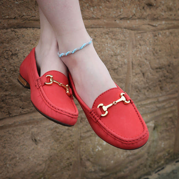 Elevate Your Sole 25836 Sunflower Ladies Red Nubuck Leather Loafers - elevate your sole