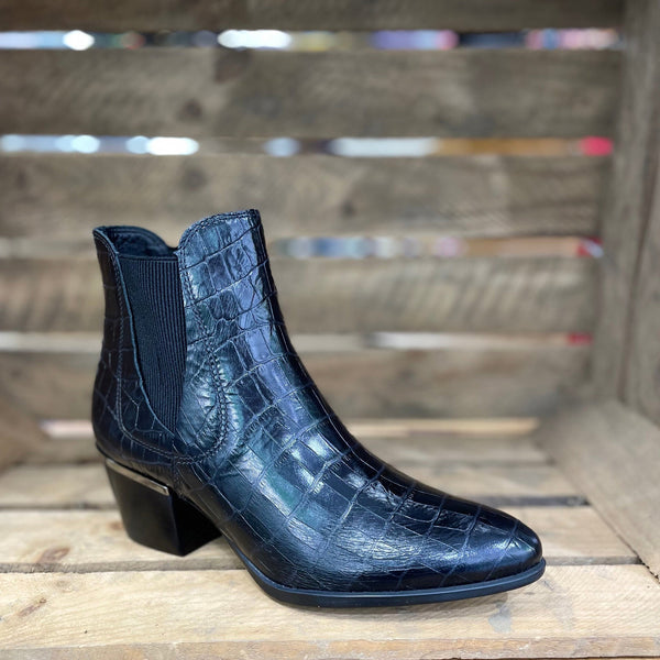 Elevate Your Sole 63500 Ladies Black Croc Leather Pull On Ankle Boots-elevate your sole