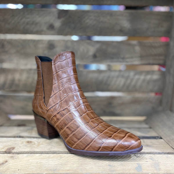 Elevate Your Sole 63500 Ladies Tan Croc Leather Pull On Ankle Boots-elevate your sole